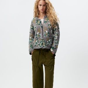 Zara floral jacquard Knit cardigan